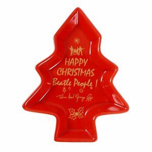 The Beatles Christmas Holiday 7 in. Red Trinket Tree Shaped Ceramic Treat Tray